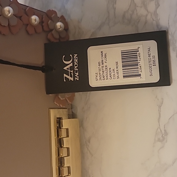 ZAC POSEN MINI EARTHETTE LEATHER SHOULDER BAG - SILVER ROSE - Picture 7 of 10